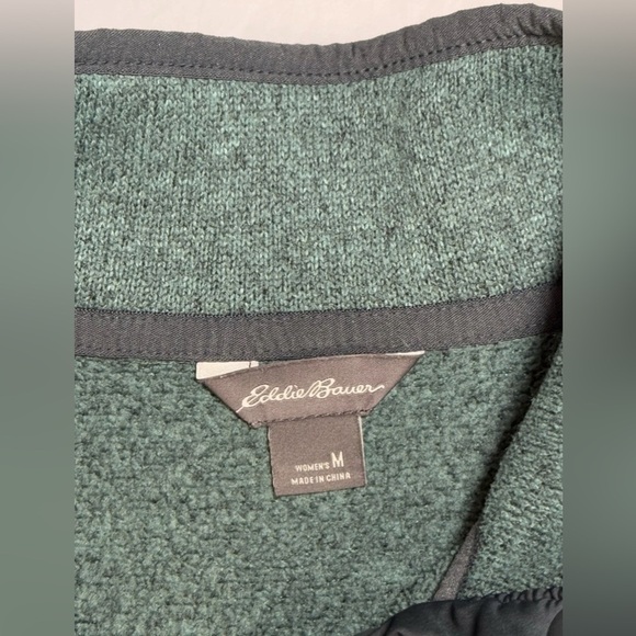 Eddie Bauer Women Fleece Pullover Sweatshirt Sz M Green 1/4 Snap Close 3 Pocket - Picture 7 of 7